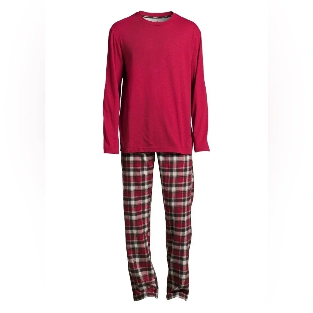 Hanes Men’s Slub Jersey Top and Ultra Soft Flannel Sleep Pants Set, 2-Piece